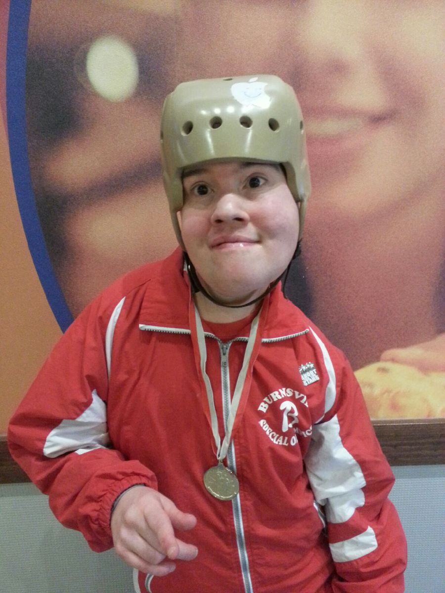 David from Chaparral House with Gold Medal at Special Olympics Bowling